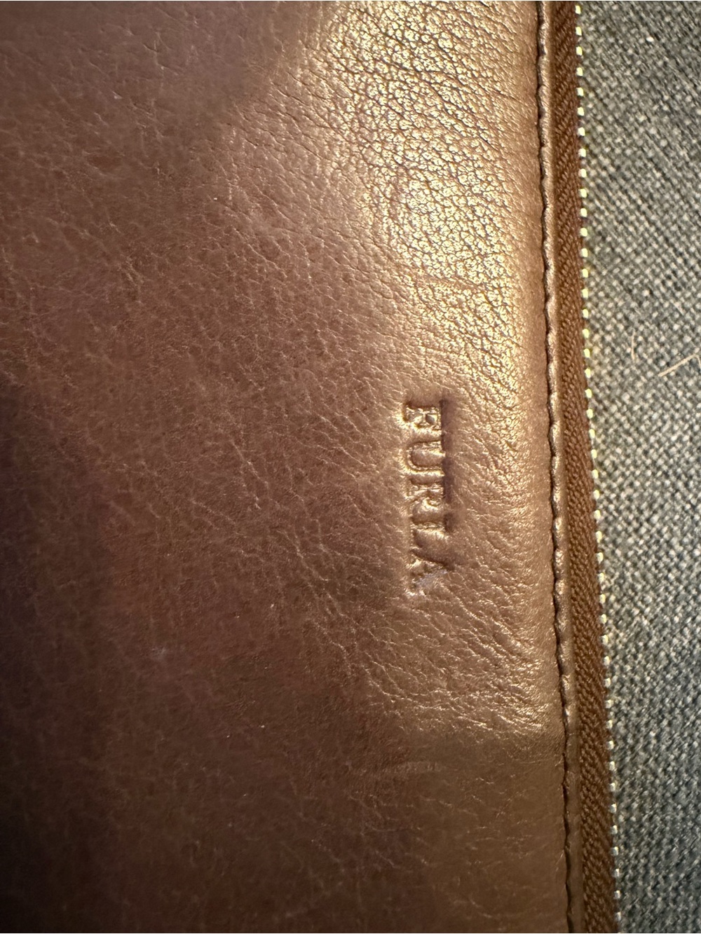 Furla Women’s Brown Leather Zip Wallet with removable wrist strap